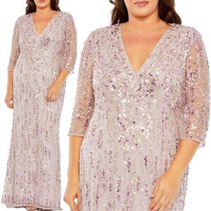 $698 Mac Duggal 93871 Size 14W 14 Lilac Purple 3/4 Sleeve Long Maxi Dress Gown
